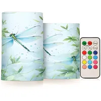 Mnsruu Grüne Libellen, nahtlos, flammenlose Stumpenkerzen mit Fernbedienung, Timer, batteriebetrieben, LED-Kerze, Farbwechsel