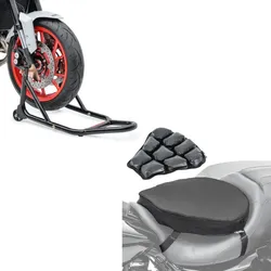 Set: Montageständer Vorderrad mit gummierten Aufnahmen Motorradheber vorne + Luftkissen Air ML Komfort Sitzkissen in schwarz