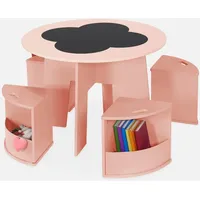 Sweeek Kindertisch mit Tafel und 4 Hockern mit Stauraum