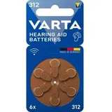 Varta Hörgerätebatterie 312, 180 mAh, PR41, braun, Zink-Luft, 6 Stück