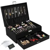 Schmuckkasten, Schmuckkästchen mit Schubladen für Damen Mädchen, Samt Schmuckbox Schmuckschatulle Groß Schmuck Organizer für Ringe Ohrringe Armbänder Halsketten, Schwarz