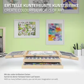ECD Germany Malset Koffer 85-teilig, Künstlerset Maler, inkl 3 Zeichenblock, Acrylpad & Zubehör, Malkoffer Kunstbedarf für Einsteiger & Profis