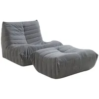 [en.casa] Bodensessel mit Fußhocker 'Kodsø' Bodenstuhl mit Rückenlehne und