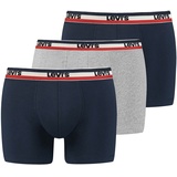 Levis Herren Boxer-Shorts, 3er Pack - Sportswear Logo Boxer Brief, Cotton Stretch Marine/Grau XL