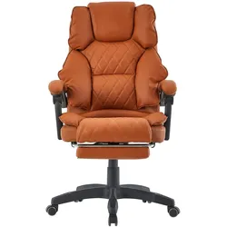 Bürostuhl mit Fußstütze und flexiblen 3-Punkt-Armlehnen - Schreibtischstuhl im Lederoptik-Design - ergonomischer Bürostuhl mit einer verstellbaren Rückenlehne für gesündere Sitzhaltung
