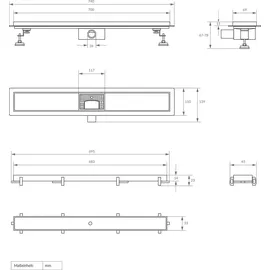 luxebath Duschrinne 2in1, befliesbar, extra flach, Silber, Doppelseitige Bodenablauf, Komplettset Bodenbefestigung, Duschablauf, Siphon Geruchsstop, Haarsieb,