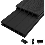 Woodstore24 Terrassendielen WoodoMykonos WPC Hohlkammerdiele in 3D-Holzoptik anthrazit, (anthrazit, 2,4m L x 14,5cm B x 2,5cm Stärke, Bodenbelag Komplettset mit Unterkonstruktion), Holzoptik, Klicksystem, Außenbereich, Gastronomie geeignet, wetterfest grau