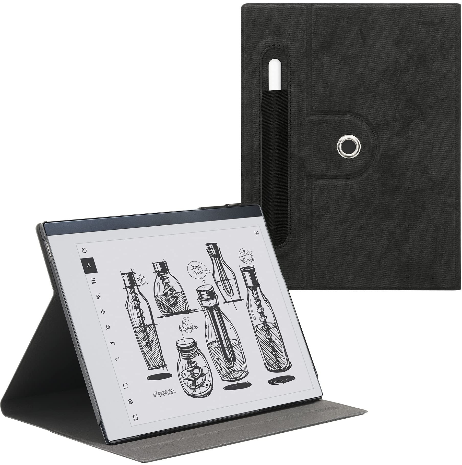 kwmobile Klapphülle kompatibel mit Remarkable 2 - Hülle Tablet mit Stifthalter Standfunktion - Cover mit 360° Ständer - Schwarz
