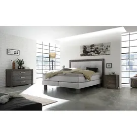 Hasena Boxspringbett Memphis, im Vintagelook, Massivholz-Umrandung, Tonnentaschen-Federkernmatratze grau