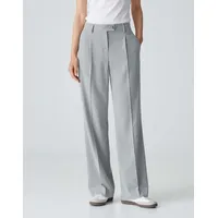 OPUS Damen Wide Leg Pants | Bundfaltenhose MORINA Wide aus weichem Flanell Hazy Fog Melange, 44 - 44