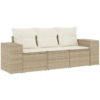 vidaXL 3-tlg Garten-Sofagarnitur mit Kissen Beige Poly Rattan