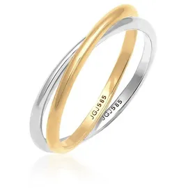 ELLI PREMIUM Fingerring Wickelring Bi-Color Zeitlos 585 Gelbgold Weißgold goldfarben 58 mm