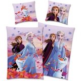 Frozen Die Eiskönigin Kinder-Bettwäsche Dreamteam 135 x 200 + 80 x 80 cm 100% Baumwolle Biber-Flanell-Qualität Disney ELSA Anna Snowman Sven Kristoff Olaf mit Reißverschluss Deutsche Größe