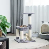 Costway Kratzbaum klein, Katzenbaum mit gemütlicher Hängematte & großem Plattform & Fellknäuel, Katzenkratzbaum, Kletterbaum, Grau - Grau