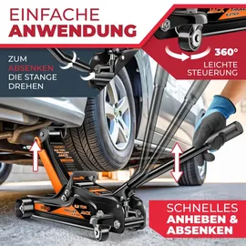 Masko MASKO® Wagenheber hydraulisch Flache Hubhöhe 2x Gummiauflage + Handschuhe KFZ Rangierwagenheber hydraulischer 360° Rollen Heber Unterstellbock
