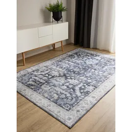 benuta Vintage-Teppich, Blau, Kunststoff, Vintage, Rechteckig, 200x300 cm, Oeko-Tex® Standard 100, in verschiedenen Größen erhältlich, rutschfeste Unterfläche, waschbar, Teppiche & Böden, Teppiche, Vintage-Teppiche