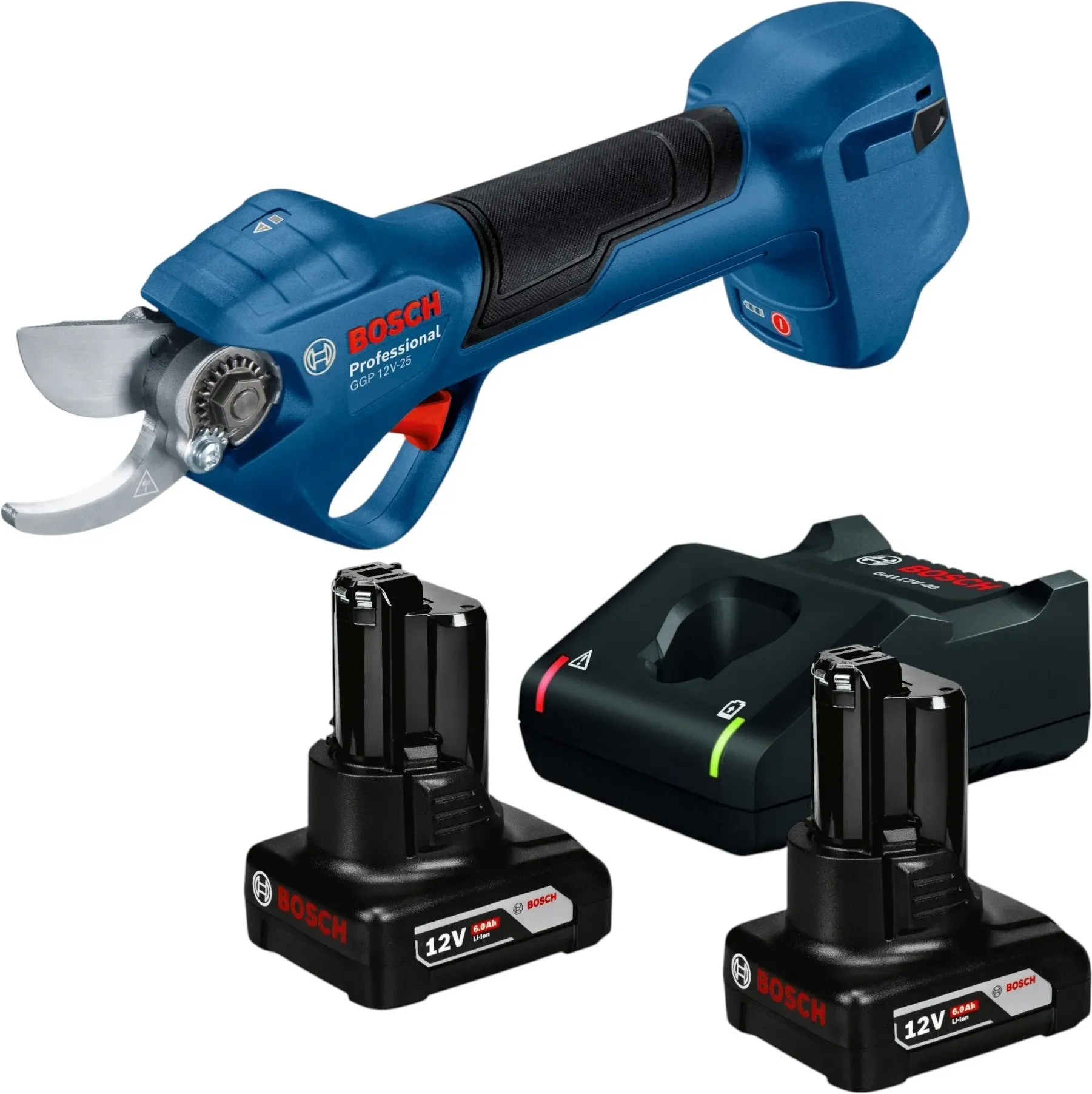 Bosch GGP 12V-25 Akku Gartenschere 12 V 25 mm Brushless + 2x Akku 6,0 Ah + Ladegerät