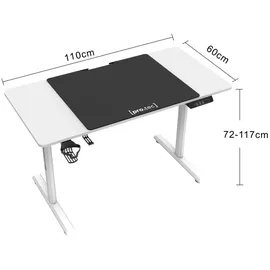 [pro.tec]® Höhenverstellbarer Tisch Pomona elektrisch 110x60cm Weiß