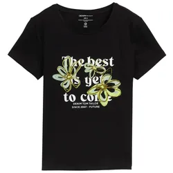 TOM TAILOR DENIM Damen T-Shirt mit Blumen-Print, schwarz, Uni, Gr. XXL