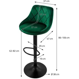 ML-Design Barhocker 2Er Set aus Samt Grün Gepolsterter mit Rückenlehne Fußstütze