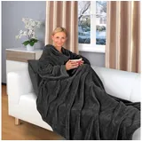 Wohndecke - flauschige tragbare Kuscheldecke mit Ärmeln und Fußtasche - TV Decke, Gräfenstayn, warm & kuschelig schwarz 180 cm x 150 cm