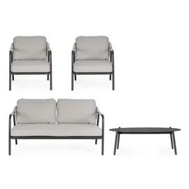 BIZZOTTO Garten-Set Miravet Aluminium, modern gepolstert, anthrazit taupe, abnehmbarer Bezug, inkl. Kissen