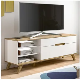 inn.furn Hygge TV-Lowboard 140x60x40 cm Weiß/Eiche Holzwerkstoff/Metall