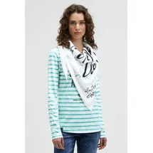 Soccx Dreieckstuch aus Flauschstrick mit Wording Prints ivory