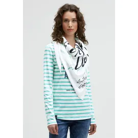 Soccx Dreieckstuch aus Flauschstrick mit Wording Prints ivory