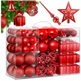 KESSER KESSER® Weihnachtskugeln 102-teiliges Set mit Baumspitze Christbaumkugeln Kunststoff Bruchsicher mit Plastik Weihnachtsbaumkugeln Box Weihnachtsbaum Weihnachtsdeko Deko & Christbaumschmuck