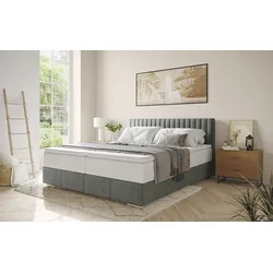 Boxbett INOSIGN "Thor mit Bettkasten, inkl. Matratze, Topseller", grau (velvet 91 stone), B:186cm L:208cm, Komplettbetten, Boxspringbett, Topper und Zierkissen, in verschiedenen Härtegraden verfügbar