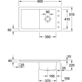 Villeroy & Boch Timeline 50 rechts Einbau Keramik schwarz Handbetätigung 900 x 510 mm