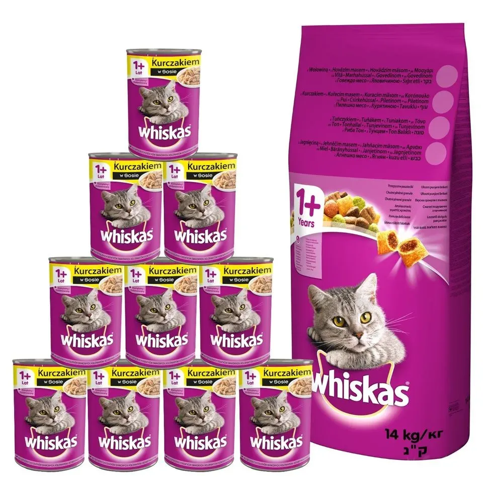 WHISKAS Adult 14kg Huhn und Gemüse + Nassfutter 24x400g