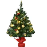Homcom Weihnachtsbaum klein, Mini Christbaum mit Stechpalmenbeeren, Kugeln & LED-Lichtern Tischdeko grün PVC ∅40 x 60 cm