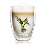 Creano Teeglas Creano doppelwandiges Tee-Glas, Latte Macchiato, Thermobecher Kolibri, Glas, 1x bedrucktes Glas weiß