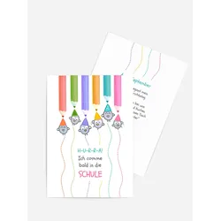 Einladung Schulanfang selbst gestalten mit Spruch und Fotos im Onlinedesigner bei Meine-Kartenmanufaktur.de