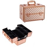 Kosmetikkoffer Groß Schminkkoffer Leer Make up Koffer Alu Beauty Case mit Schultergurt Friseurkoffer Abschließbarer Nagelkoffer, Rosegold