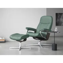 Stressless Relaxsessel STRESSLESS "Consul", grün (aqua grün paloma), B:91cm H:102cm T:79cm, Leder PALOMA: PALOMA ist ein durchgefärbtes Semianilin-Möbelleder mit natürlicher Narbung., Sessel, Relaxsessel, mit Cross Base, Größe S, M & L, Holzakzent Wenge
