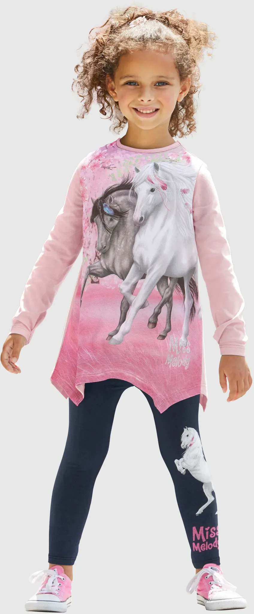 Shirt & Leggings MISS MELODY, Mädchen, Gr. 116/122, lila, Jersey, Obermaterial: 100% Baumwolle. Unterteil: 95% Baumwolle, 5% Elasthan, bedruckt, KOB Set-Artikel Outfit, mit schönem Pferdemotiv