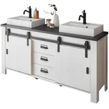 furn.design Doppelwaschtisch weiß Pinie anthrazit Set inkl. 2x Waschbecken - Weiß, Dunkelgrau