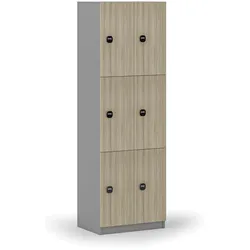 Holzspind mit Ablagefächern, 6 Fächer, RFID-Schloss, grau/Eiche natur