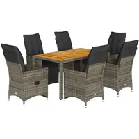 vidaXL 7-tlg Garten-Bistro-Set mit Kissen Grau Poly Rattan Modell 3