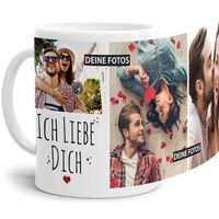 Tassendruck Fototasse mit Spruch - Ich Liebe Dich - zum Selbst gestalten mit 3 Fotos, Weiß, 300 ml