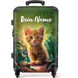 NoBoringSuitcases.com Kinderkoffer, Koffer Personalisiert, Kinder Koffer, Koffer Groß, Koffer Kinder, TSA Schloss, Trolley Kinder, Suitcase, Großer Koffer (Rotes Kätzchen - Grün, 67 cm - 72 L)