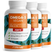 Omega-3 vegan FORTE - 360 Kapseln - 2000 mg Algenöl pro Tag - hochdosiert mit 630mg DHA + 420 mg EPA - vegane Omega-3 Algenöl Kapseln - DHA:EPA Verhältnis 3:2 - laborgeprüft mit Analyse-Zertifikat
