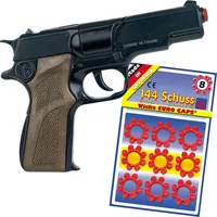 Hochwertige Pistole Revolver Gewehr inkl. 144 Schuss-Munition Polizei Cowboy für Kinder & Erwachsene Kostüm-Zubehör (Polizei Pistole)