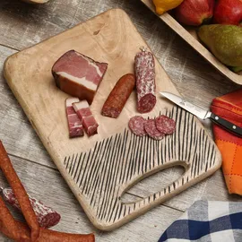 GAUMENKICK Schneidebrett Servierbrett rechteckig Mangoholz natur Griff Serviertablett 36cm