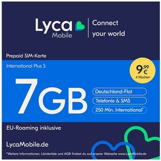 Lyca Mobile International Plus S Prepaid Smartphone Sim Karte ohne Vertrag weiß Weiß LTE