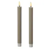 MARELIDA LED Stabkerzen Tafelkerzen Spitzkerzen Echtwachs gerillt H: 25cm grau