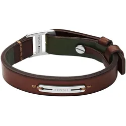 Lederarmband FOSSIL "Schmuck Geschenk Edelstahl, Leder MACHINE", edelstahlfarben, braun, Armbänder, Herren, 31,4cm, Edelstahl Leder, Edelstahl, Leder, Lederarmband